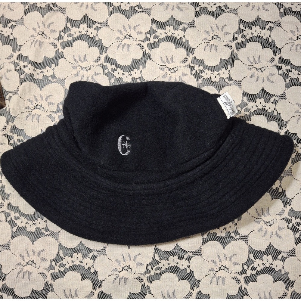 Y2K Vintage‎ Conte Of Florence Black Fuzzy Bucket Hat Italy 58